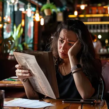 Vegan traveler reading menu